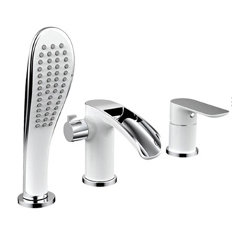 Смеситель с каскадным изливом врезной на борт ванны 3 отв. Gappo Noar G1148-8 белый/хром