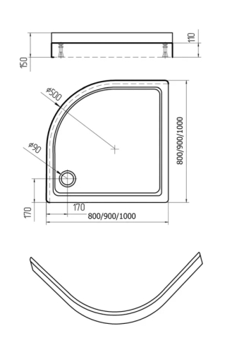 Поддон акриловый полукруглый Aquatek 80*80 90*90, 100*100 с ножками и съемной панелью (без сифона) фото 2
