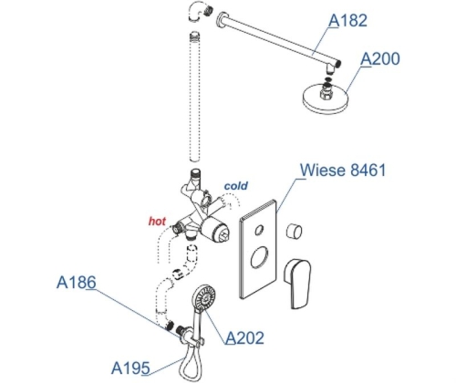 Встроенный смеситель для ванны на 2 положения Wasserkraft A84202  (душевой комплект) оружейная сталь фото 2