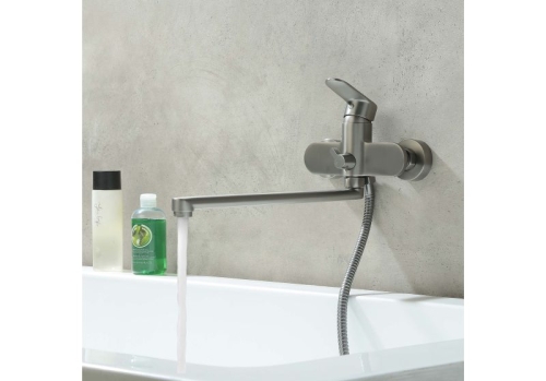 Смеситель для ванны с длинным изливом Aquatek Ника AQ1842BGM, оружейная сталь фото 6