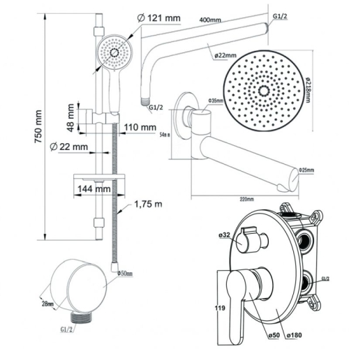 Душевой комплект со встроенным смесителем Swedbe Platta 5541 фото 2
