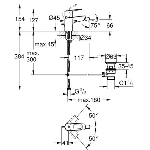 Смеситель для биде GROHE Start Loop, EcoJoy, рычажный донный клапан, хром (23352001) фото 3
