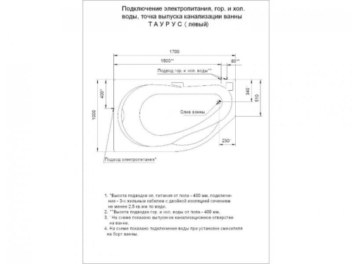Ванна Aquatek Таурус пневматическое управление 170*100 гидромассажная фото 4