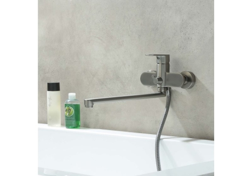 Смеситель для ванны с длинным изливом Aquatek Ника AQ1842BGM, оружейная сталь фото 4