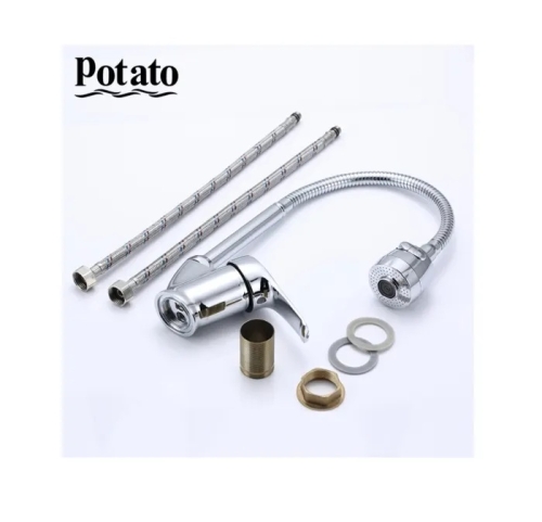 Смеситель для кухни с гибким изливом Potato P5813 хром фото 4
