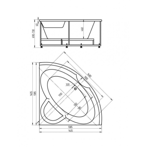 Ванна Aquatek Поларис 138.5*138.5, 155*155 + каркас фото 2