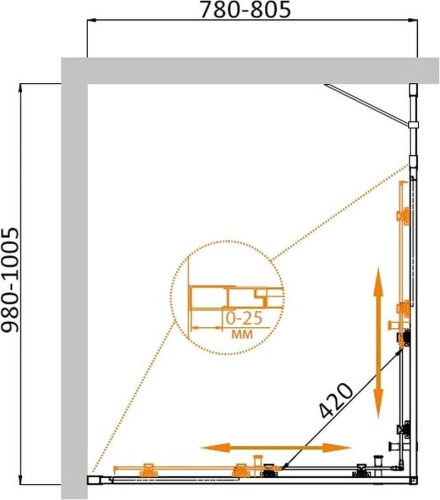 Душевое ограждение Cezares MOLVENO-AH-21 100*80, 110*80, 110*90 120*90 120*100 130*100 прозрачное, хром фото 2