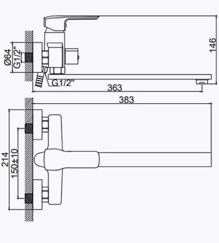 Смеситель с длинным изливом для ванны Ledeme L2258 хром (лейка и шланг в комплекте) фото 2
