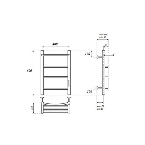 Полотенцесушитель с полкой электрический Point Афина PN048PW 40*60, 50*80 белый (диммер справа) фото 2
