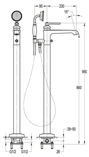 Смеситель напольный для ванны CEZARES LIBERTY-F-VDP-01 хром фото 2