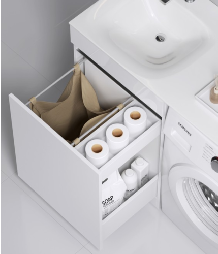Тумба с корзиной с раковиной над стиральной машиной Aqwella Forma 115 белая фото 3