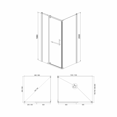 Душевое ограждение Mirsant Arena Square Black 120*80, 120*90 фото 3