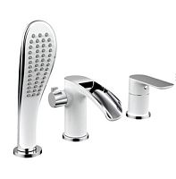 Смеситель с каскадным изливом врезной на борт ванны 3 отв. Gappo Noar G1148-8 белый/хром