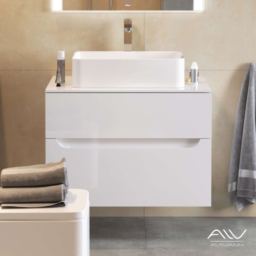 Тумба с раковиной Alavann Stella 80, 100 (ум. Олимпия 56) подвесная белая, фуксия фото 2