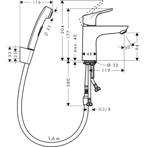 Смеситель с гигиеническим душем и донным клапаном Push-Open Hansgrohe Focus 31927000, хром фото 2