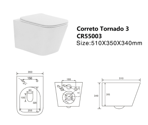Унитаз подвесной безободковый Taliente Correto CR55003, смыв Торнадо фото 7