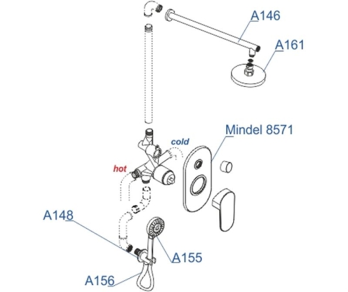 Встроенный смеситель для ванны на 2 положения Wasserkraft A85155 (душевой комплект) белый Soft-touch фото 2