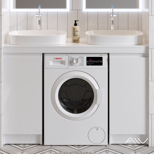 Тумбы с двумя раковинами Alavann Soft 130 (Ум Купер 56) напольные белые фото 4