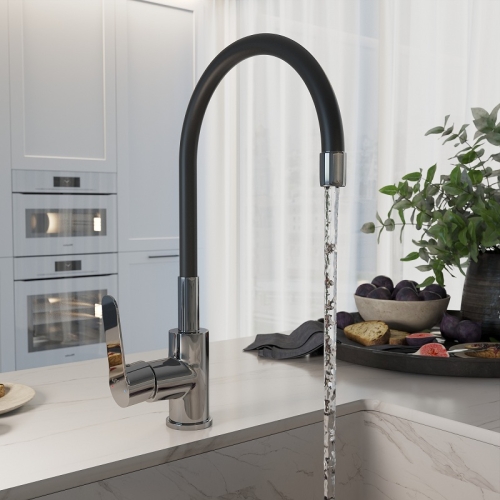 Смеситель для кухни с гибким изливом Avrora Kitchen AV9002 хром, излив белый, серый, черный фото 4