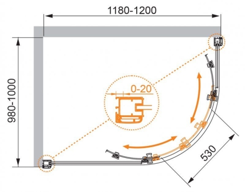 Душевое ограждение Cezares ANIMA RH-2 120*90, 120*100 стекло прозрачное, матовое фото 2