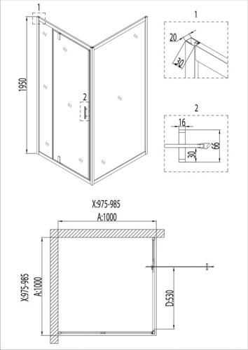 Душевое ограждение Niagara Нова/Nova NG-6602-08 100*100, дверь распашная, стекло прозрачное фото 5