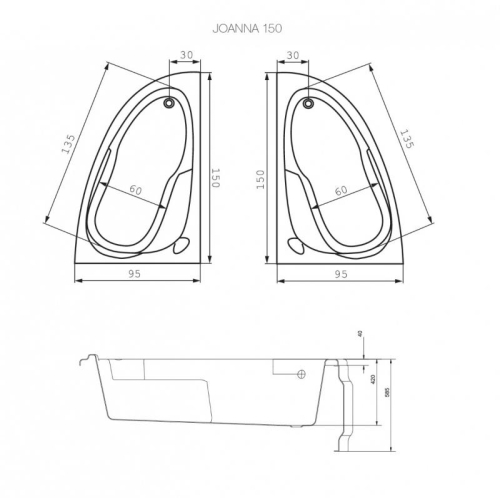 Ванна акриловая Joanna 140*90, 150, 160*95 фото 4