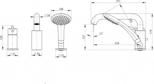 Смеситель врезной в борт ванны на 3 отв Bravat Angel хром фото 2