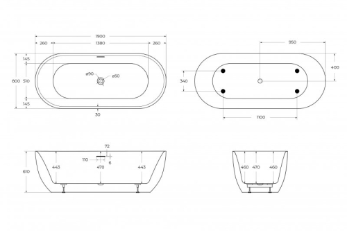 Ванна акриловая BelBagno BB417 190*80 фото 5