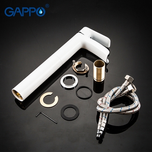 Смеситель с каскадным изливом высокий для раковины Gappo Noar G1048-31 белый/хром фото 6