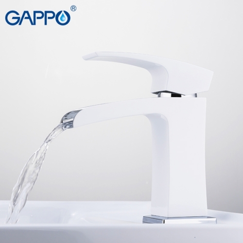 Смеситель с каскадным изливом для раковины Gappo Jacob G1007-30 белый/хром фото 2