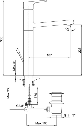 Смеситель с донным клапаном высокий для раковины E.C.A Luna 102108974EX хром фото 2
