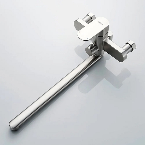 Смеситель с длинным изливом для ванны Ledeme L72216 нержавеющая сталь (лейка и шланг в комплекте) фото 3