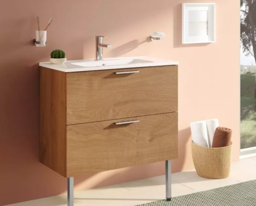 Тумба с раковиной Vitra Mia 80 золотой дуб, подвесная/напольная фото 2