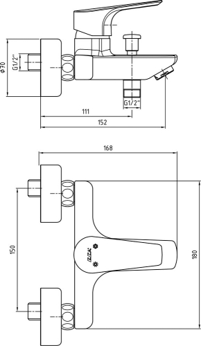 Смеситель для ванны E.C.A Niobe 102102482EX хром фото 2