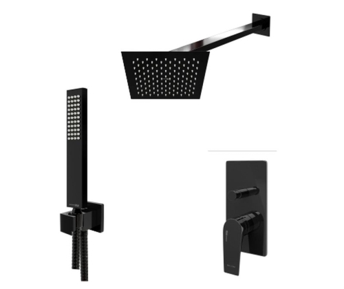 Встроенный смеситель для ванны на 2 положения Wasserkraft A66209  (душевой комплект) черный глянец