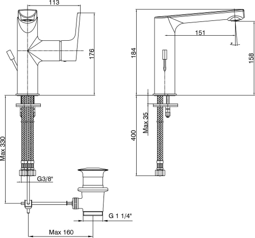 Смеситель с донным клапаном для раковины E.C.A Luna 102108973EX хром фото 2