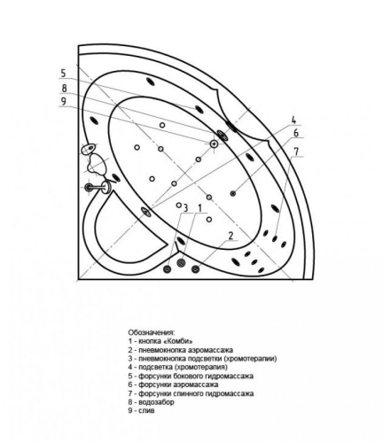 Ванна Aquatek Поларис пневматическое управление 140*140, 150*150 гидромассажная фото 4
