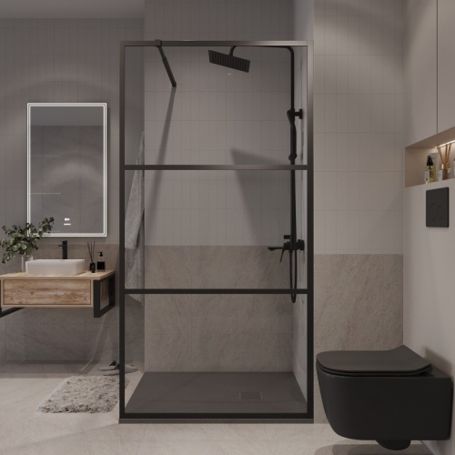 Душевая перегородка Niagara Nova NG-688-90BLACK 90*195, профиль черный фото 4