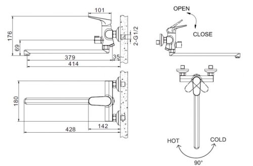 Смеситель для ванны Bravat Eler с длинным изливом хром фото 2