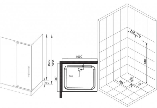 Душевое ограждение ESBANO 100*80, 120*80 ES-8190(8180) стекло прозрачное, низкий поддон фото 7
