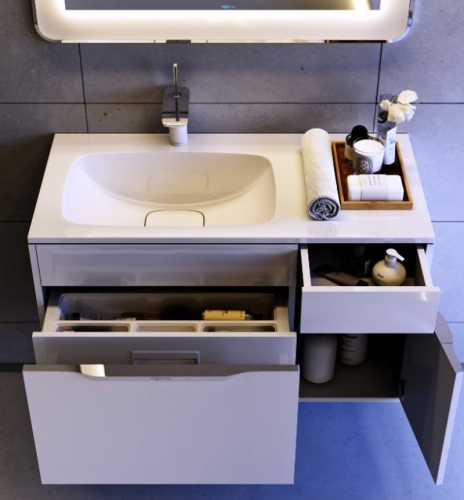 Тумба с умывальником Aqwella  MALAGA 90 L/R подвесная белая фото 3