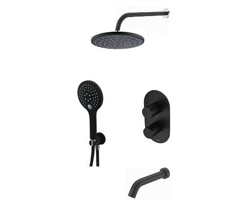 Встроенный смеситель для ванны на 3 положения Wasserkraft A177477 Thermo (душевой комплект) черный Soft-touch