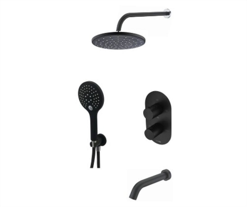 Встроенный смеситель для ванны на 3 положения Wasserkraft A177477 Thermo (душевой комплект) черный Soft-touch