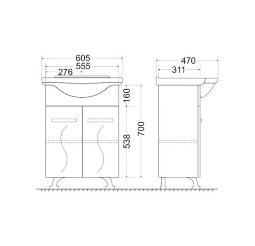 Тумба с раковиной Mirsant Сандра 60, 100/3 напольная с дв. фото 4