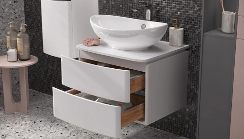 Тумба с раковиной Velvex Luna 60, 80, 100 белая подвесная фото 5