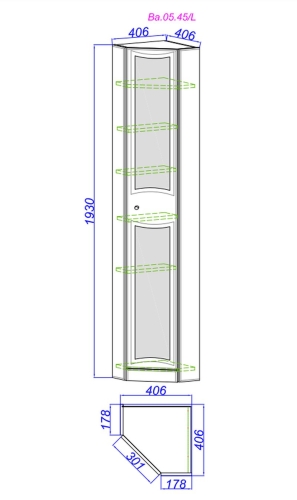 Пенал напольный угловой Aqwella BARCELONA 45 с зекалом белый фото 2