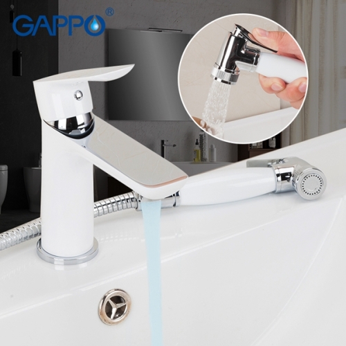 Смеситель с гигиеническим душем для раковины Gappo Noar G1048-1 белый/хром фото 2