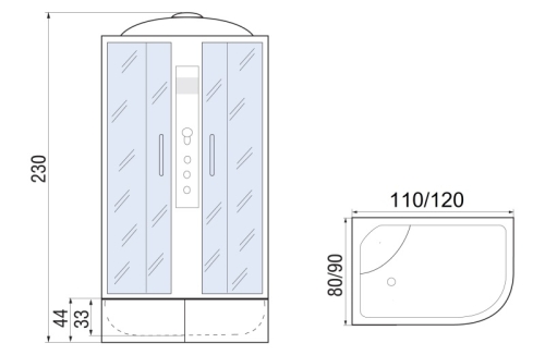 Душевая кабина River DUNAY XL 110*80, 120*80, 120*90/44 MT глубокий поддон фото 2
