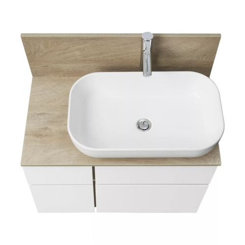 Тумба со столешницей ЛВДСП с раковиной Лола Aquaton Мишель 80, 100 Белый Софт/Дуб Эндгрейн подвесная фото 3