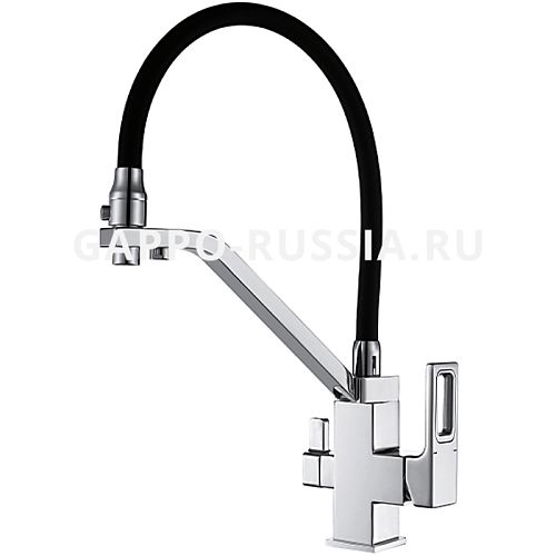 Смеситель с гибким изливом и подключением фильтра для кухни Gappo G4317-8 (4318) белый, хром